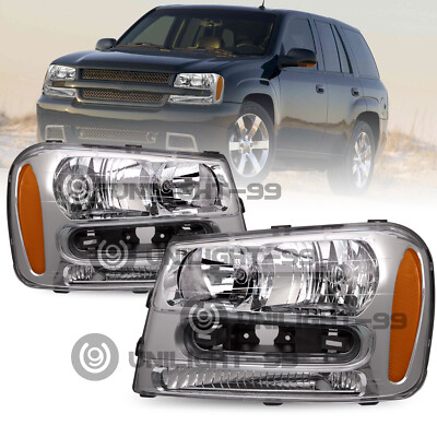 For 2002-2009 Chevy Trailblazer Ext Headlights Headlamps w/ Bulbs 02-09
