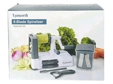 Lynworth 8-Blade Vegetable Spiralizer +Free Peeler & Brush Stainless Steel WHITE