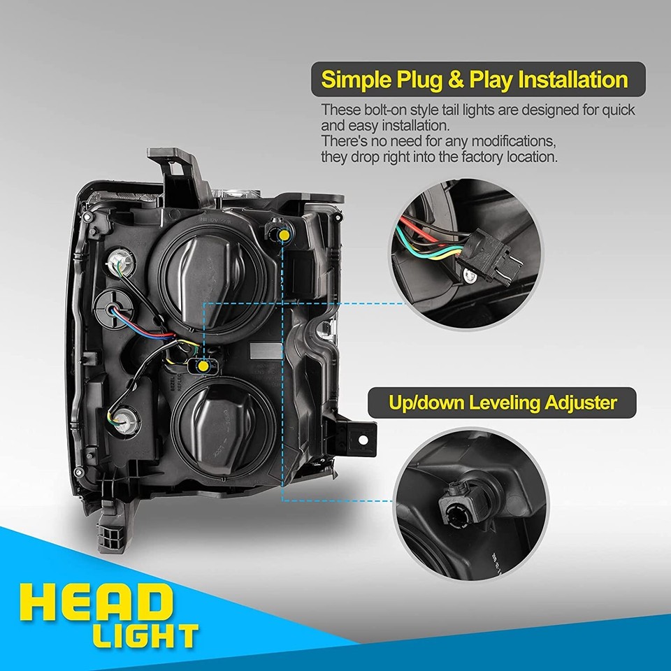 Headlights fit 2015-2019 chevy Silverado 2500 HD 3500 HD Left + Right ...