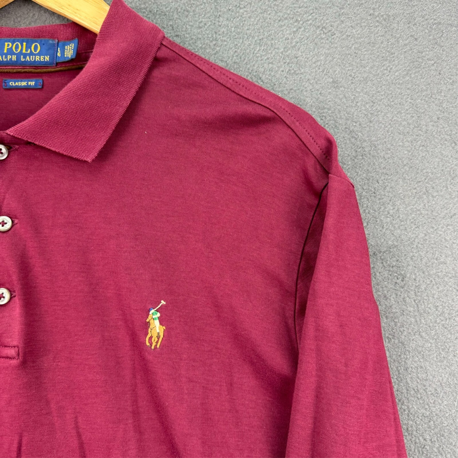 Polo Ralph Lauren camicia uomo grande bordeaux manica lunga vestibilità classica pony
