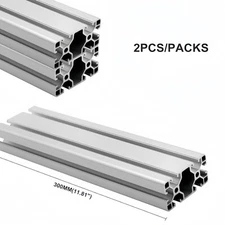 T Slot 4080 Aluminum Extrusion Silver European Standard 300mm Linear Rail, 2pcs