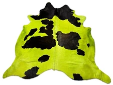 Dyed Lime Green Black & White Cowhide Rug Size: 8x7.5 feet D-150