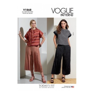 Vogue Nähmuster V1868 Misses' lose Passform Top plissiert Fronthose