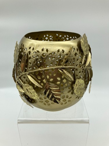 Anthropologie Golden Brass Perforated Decorative Lantern for Candles 5" x 5" - Picture 3 of 5