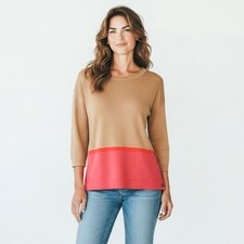 LOFT Colorblock Knit Sweater  Round Neck  Button Details  3/4 Sleeves