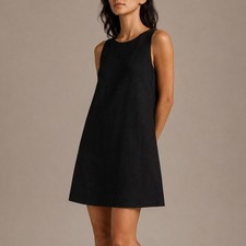 Quince 100% European Linen Tank Mini Dress Pockets LBD Luxe Resort Black XS NWT