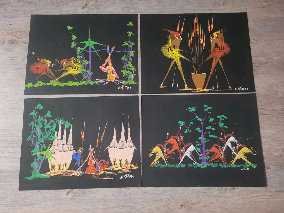 Peinture à L'huile Art Brut Expressionniste Années 1960 - Thème Afrique Tambour - Sur Carton