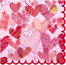 50Pcs Valentines Paper Napkins - 3-Ply Foil Sweet Heart Disposable Cocktail Pape