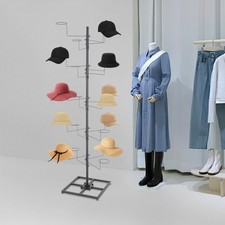 Freestanding Black Metal Hat Rack, Modern Wig/ Cap Display Stand w/ 20 Hooks