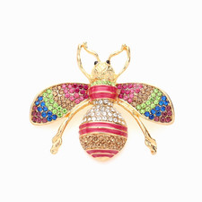 Unique Bumble Bee Crystal  Brooch Pin Gold Plated  2.2