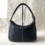 Tsuchiya Kaban Black Leather Crossbody Shoulder Bag White Stitch Made in JAPAN