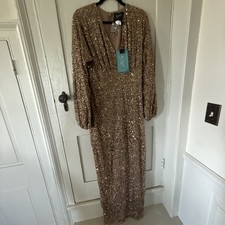 Mac Duggal 10791 Bishop Sleeve Sequin Gown - Size 8  MSRP 498