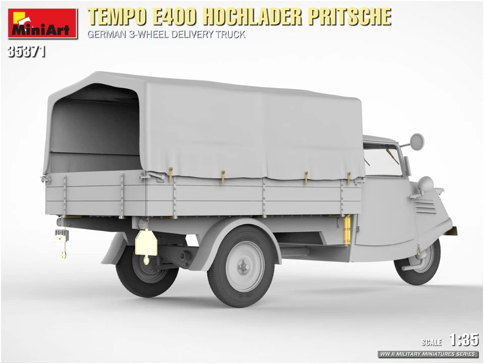 Miniart 1/35 German Army Tempo E400 High Loader Flatbed Delivery Furgone a... - Immagine 3 di 4