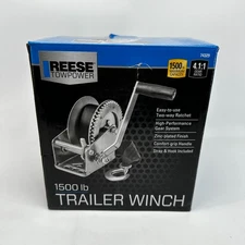 Reese Towpower 1500 lb Trailer Winch 4.1:1 Gear Ratio Two-Way Ratchet Strap Hook