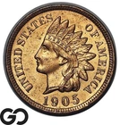 1905 Indian Head Cent Penny, Lustrous Near Gem BU++ Rd, Flashy Red