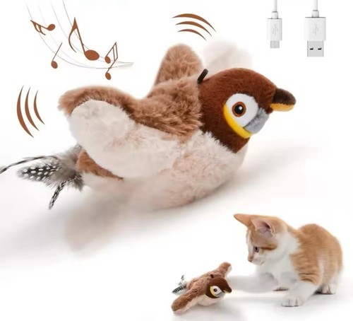 Cute Auto Interactive Catnip Bird Toy Squeaky Kitten Pet Toy Durable Electric