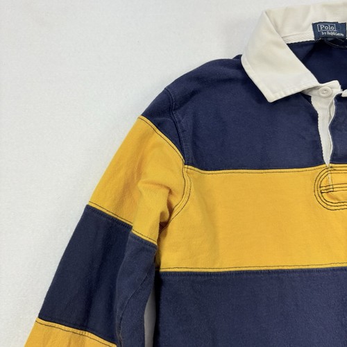 Polo Ralph Lauren Shirt Boys S 8-10 Blue Yellow Big Stripe Rugby Preppy School - Picture 4 of 13