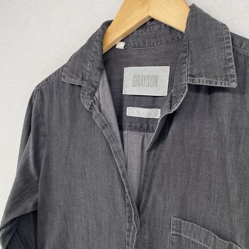 GRAYSON Dress 2 Denim Shirtdress Button Up Long Sleeve Ruched Back Cotton Black - Afbeelding 4 van 13
