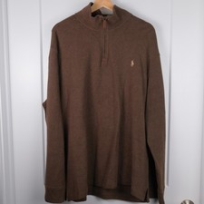Polo Ralph Lauren Classic Zip Neck Brown Jumper Men's Size XL