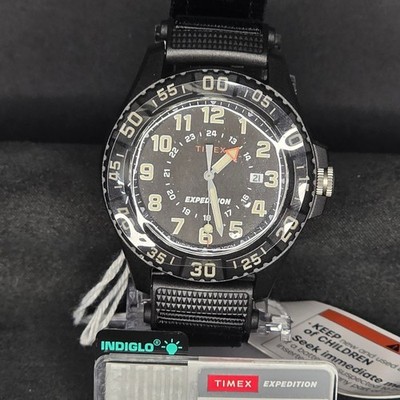 Timex Expedition Watch Mens OS Black Indiglo Fabric Strap Rugged Outdoor