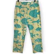 Vintage Lilly Pulitzer Fish Print Cropped Pants SIZE 4 Yellow Blue Green Capri