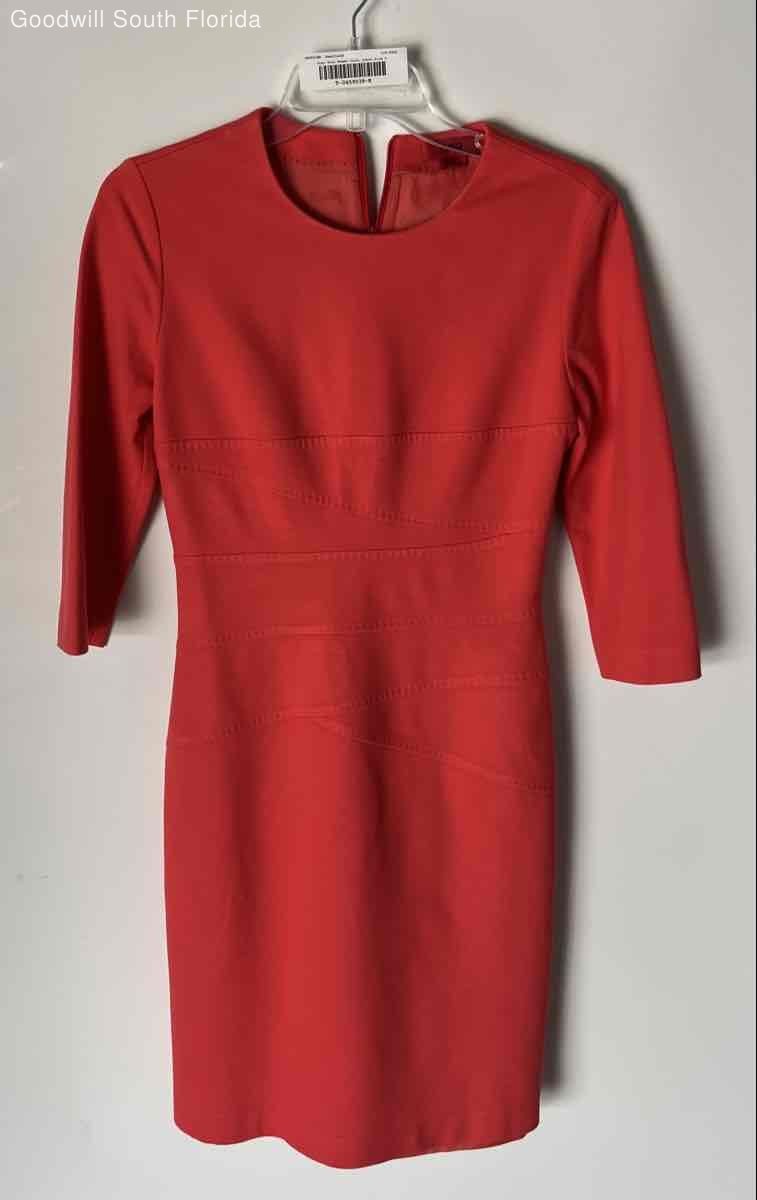 Hugo Boss Womens Coral 3/4 Sleeve Crew Neck Back Zip Sheath Dress Size 4