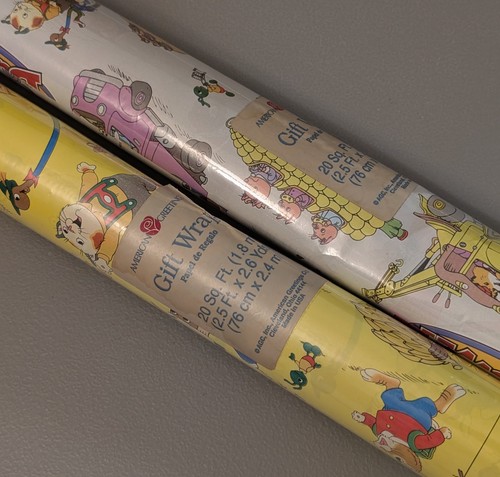Vintage Richard Scarry's Busytown NOS Gift Wrap Roll Lot - Lowly Worm Huckle Cat