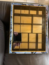 Setzkasten  Holz Blau meliert mit Spiegel/Glastür/Goldleisten & 41,5 x 31,5 cm