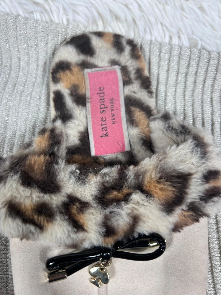Zapatos Kate Spade New York Mujer Crema Leopardo Imitación Piel Mula Zapatillas Lazo Dije Foto 3 de 4