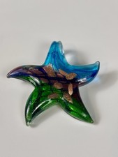 Art Glass Starfish Pendant Handmade Blue Green Gold Starfish Design