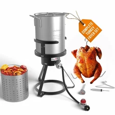 GasOne 30QT Turkey Fryer & Seafood Boil Kit w/ Propane Burner, Perforated Basket