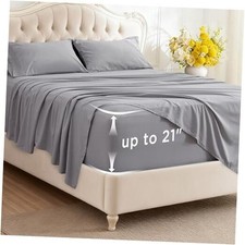 Deep Pocket Sheet Set - Fits Mattresses Up to 21 Inches King 01 - Light Grey