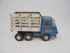 Vintage Tonka Mini Livestock Pickup Dump Truck White Blue Stake Bed Metal 5”.