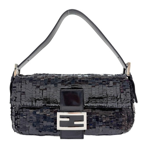 FENDI Baguette Black Sequin Shoulder Bag