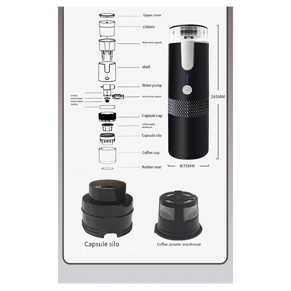 Macchina da Caffè Elettrica Ricaricabile 1200mAh foto 6