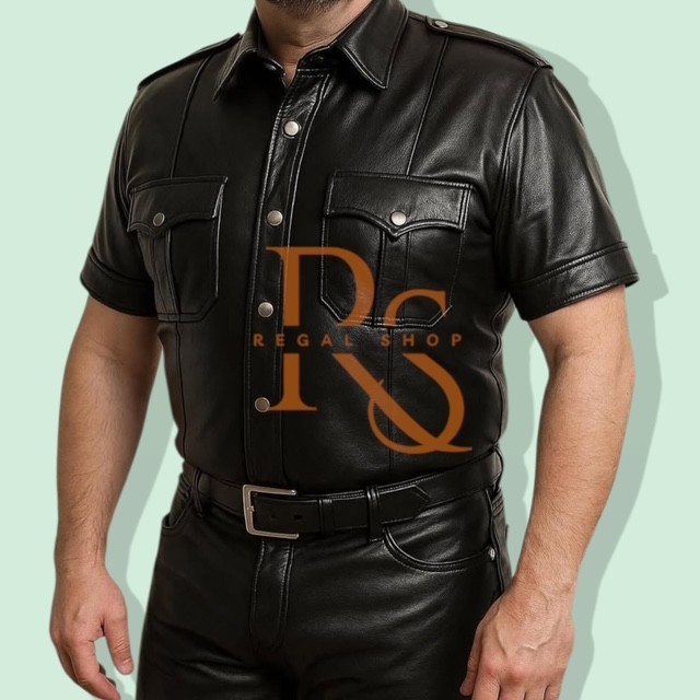 Set pantaloni e camicia uomo in pelle nera