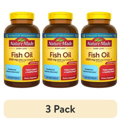 3 Pack Nature Made Burp Less Fish Oil 2000mg Omega-3 Softgels 230 Count