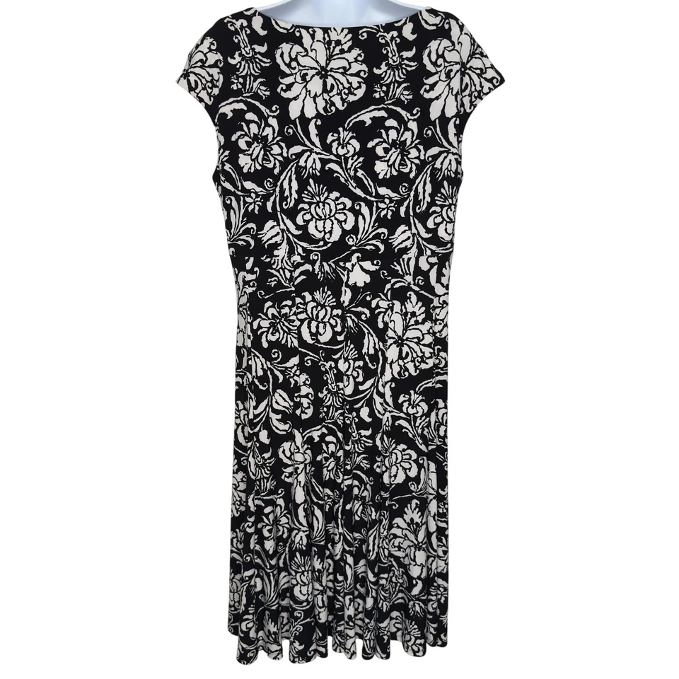 Vestido American Living para mujer 16 floral midi manga gorra elástico babydoll negro Foto 3 de 4