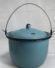 Blue Speckled Enamelware Stockpot Set with Pasta Insert, Steamer Lid & 4 Soup Bowls