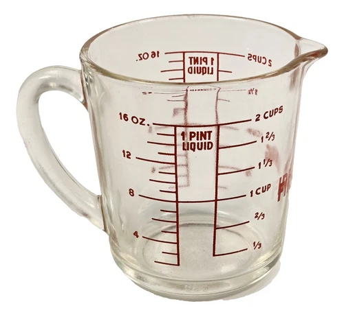 Vintage FIRE-KING 2-Cups 16 oz. Measuring Cup Anchor Hocking Red Lettering #498