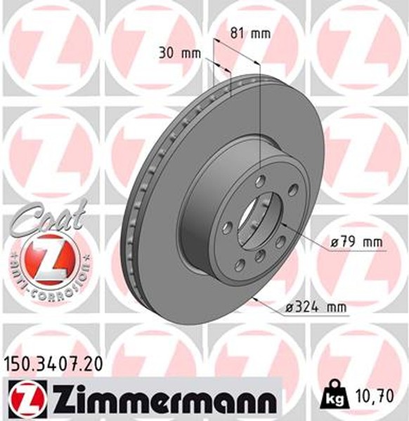 2X Bremsscheibe Coat Z Zimmermann 150.3407.20 FüR BMW E66 E65 E67 7Er 730 735-image