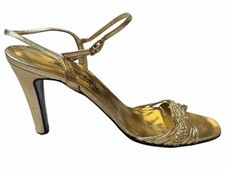 Vintage Saks Fifth Avenue Women's Gold Leather High-Heel Italian Dressy Shoes