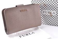 Furla Bi-fold Wallet 10x15cm Leather Greige Saffiano Excellent Box Included