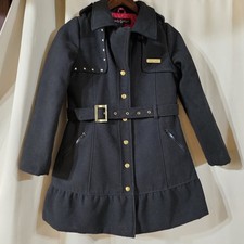 Baby Phat Girlz Kids Black Ruffle Trench Coat Gold Studded Belted Jacket M 05/11