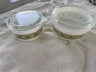 Vintage Pyrex 1 1 /2 PT  1 QT  #472 473 Verde Green Flower Dishes W/ Lids