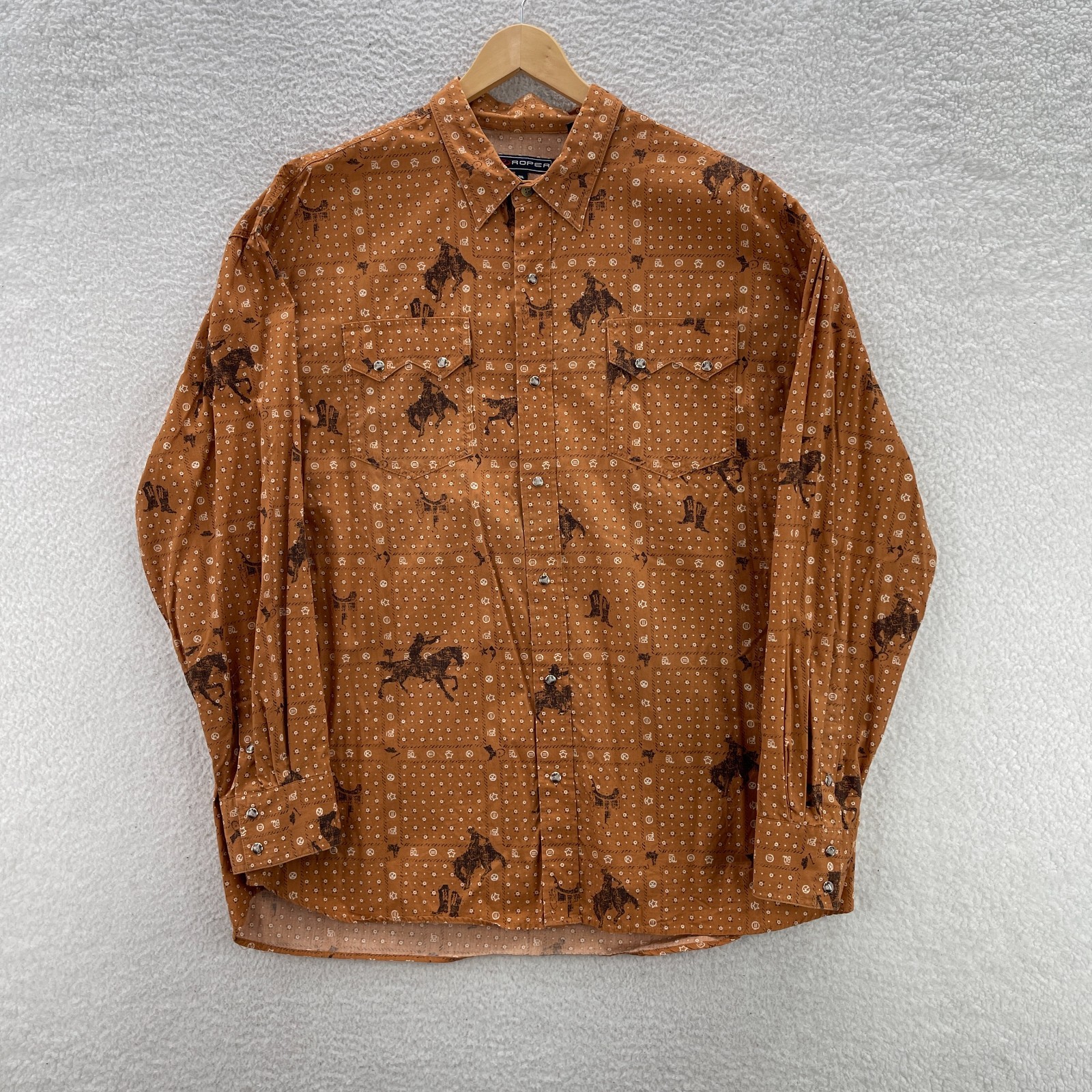 Roper Shirt Mens 2XL Orange Western Pearl Snap Sawtooth Cowboy Rodeo Ranch Work