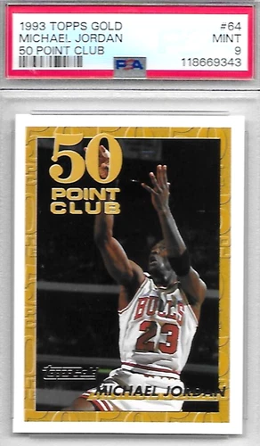 1993 TOPPS GOLD BASKETBALL MICHAEL JORDAN 50 POINT CLUB CARD #64 PSA 9 MINT SSP