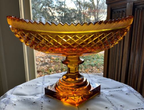 Seltene anglo irische Bernstein geschliffene Glas Herzstück Bootsschale um 1800-1825 - Bild 9 von 23
