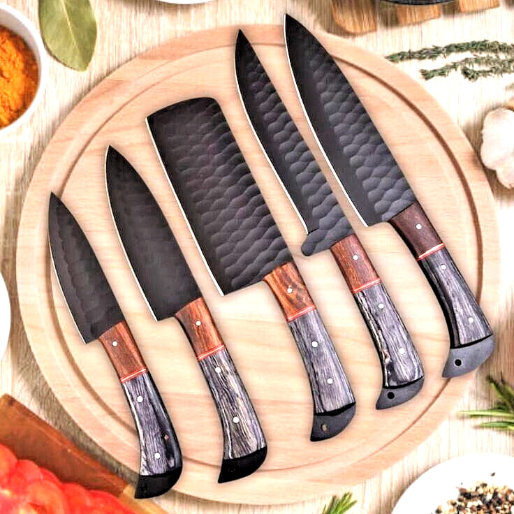 CUSTOM HAND MADE FORGED CARBON STEEL KITCHEN CHEF KNIFE SET W LEATHER BAG 2930