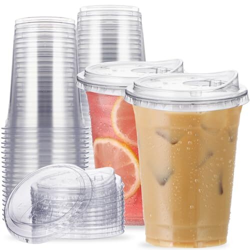 16 oz Disposable Iced Coffee Cups with Strawless Lids, 25 Sets for Events 